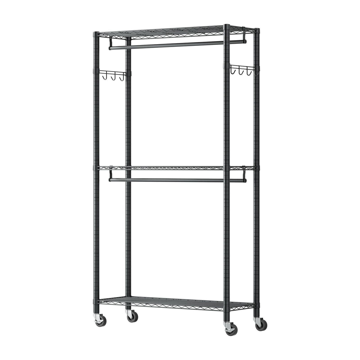 Rolling Clothes Rack, Heavy Duty Clothing Garment Rack, 3 Adjustable Tiers Clothing Racks with Carbon Steel, 450 lbs Load Capacity Closet Wardrobe for Bedroom, Clothing Store, Hallway