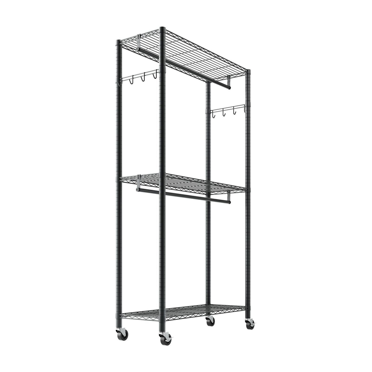Rolling Clothes Rack, Heavy Duty Clothing Garment Rack, 3 Adjustable Tiers Clothing Racks with Carbon Steel, 450 lbs Load Capacity Closet Wardrobe for Bedroom, Clothing Store, Hallway