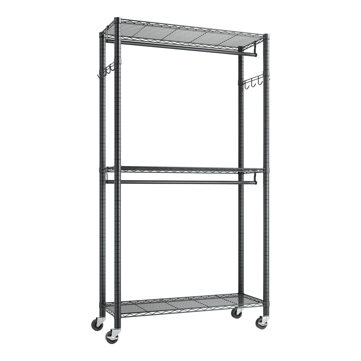 Rolling Clothes Rack, Heavy Duty Clothing Garment Rack, 3 Adjustable Tiers Clothing Racks with Carbon Steel, 450 lbs Load Capacity Closet Wardrobe for Bedroom, Clothing Store, Hallway