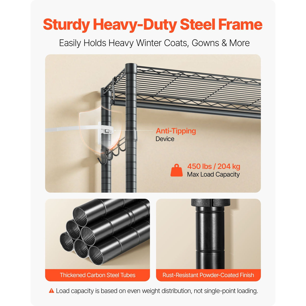 Rolling Clothes Rack, Heavy Duty Clothing Garment Rack, 3 Adjustable Tiers Clothing Racks with Carbon Steel, 450 lbs Load Capacity Closet Wardrobe for Bedroom, Clothing Store, Hallway