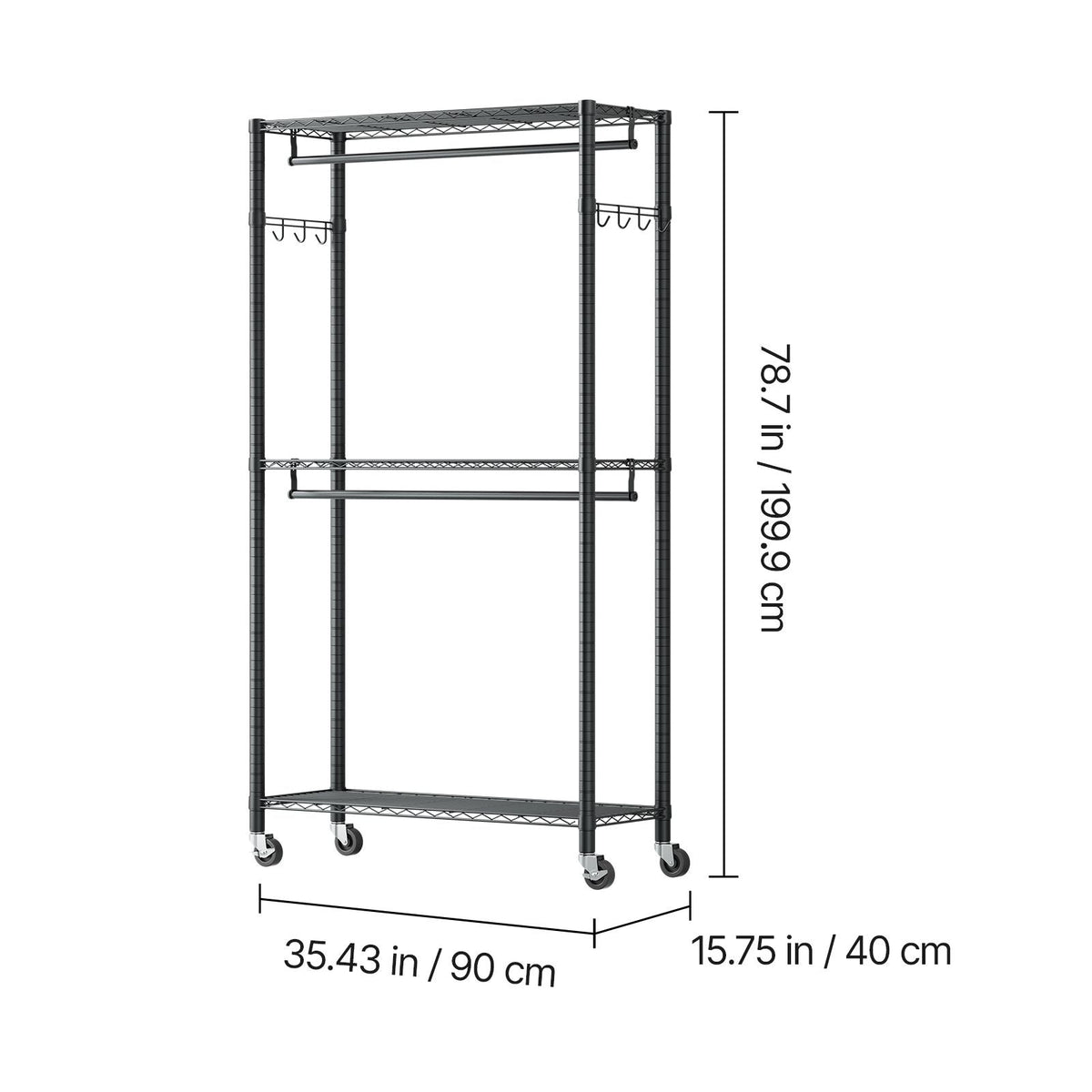 Rolling Clothes Rack, Heavy Duty Clothing Garment Rack, 3 Adjustable Tiers Clothing Racks with Carbon Steel, 450 lbs Load Capacity Closet Wardrobe for Bedroom, Clothing Store, Hallway