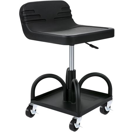 Rolling Garage Stool, 300LBS Capacity, Adjustable Height from 15.7 in to 20.5 in, Mechanic Seat with 360-degree Swivel Wheels and Tool Tray, for Workshop, Auto Repair Shop, Black