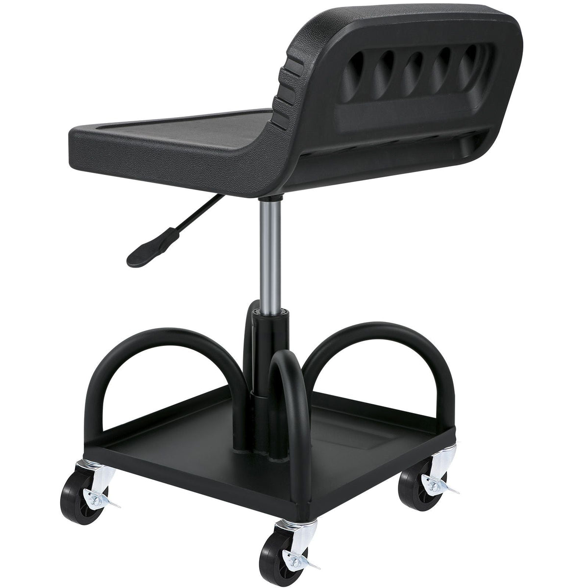Rolling Garage Stool, 300LBS Capacity, Adjustable Height from 15.7 in to 20.5 in, Mechanic Seat with 360-degree Swivel Wheels and Tool Tray, for Workshop, Auto Repair Shop, Black