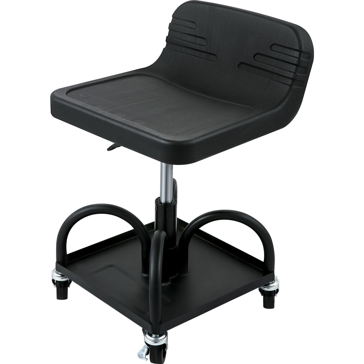 Rolling Garage Stool, 300LBS Capacity, Adjustable Height from 15.7 in to 20.5 in, Mechanic Seat with 360-degree Swivel Wheels and Tool Tray, for Workshop, Auto Repair Shop, Black