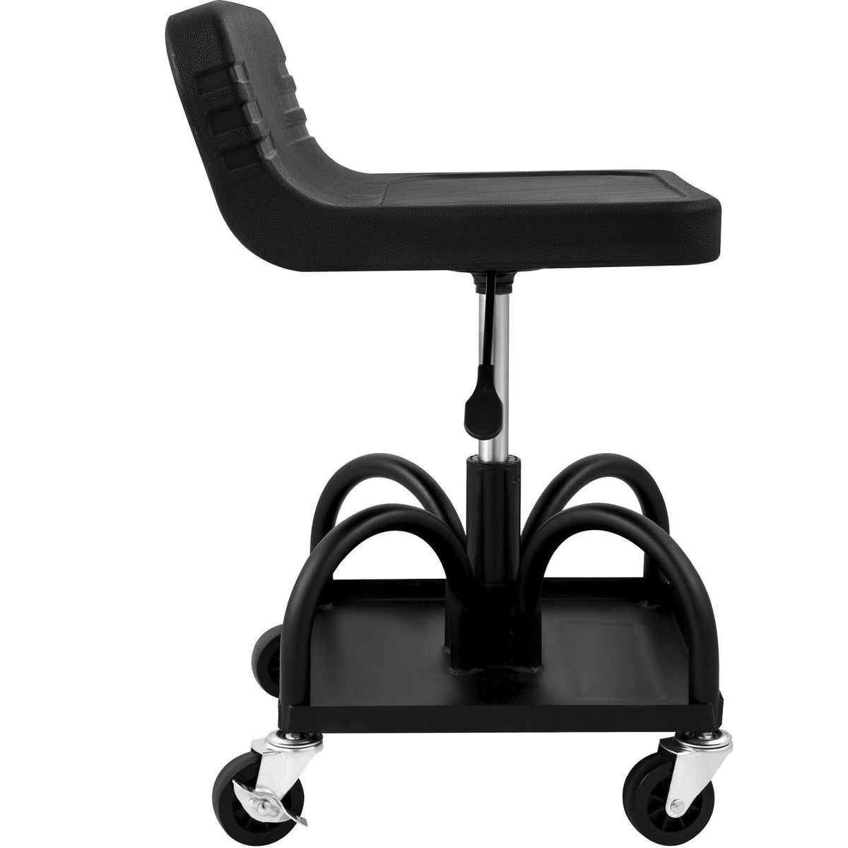 Rolling Garage Stool, 300LBS Capacity, Adjustable Height from 15.7 in to 20.5 in, Mechanic Seat with 360-degree Swivel Wheels and Tool Tray, for Workshop, Auto Repair Shop, Black