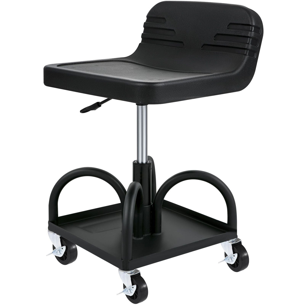 Rolling Garage Stool, 300LBS Capacity, Adjustable Height from 15.7 in to 20.5 in, Mechanic Seat with 360-degree Swivel Wheels and Tool Tray, for Workshop, Auto Repair Shop, Black