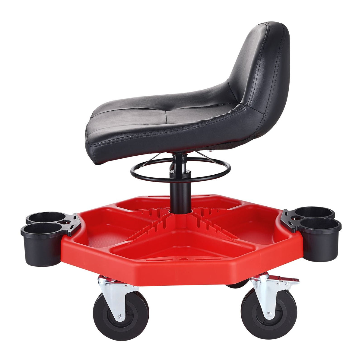 Rolling Garage Stool, Adjustable Height, 17 x 15 in Comfort Cushion,Round Shop Stool with Parts Tray,All-Terrain 5" Casters with Two Brakes Mechanic Roller Seat