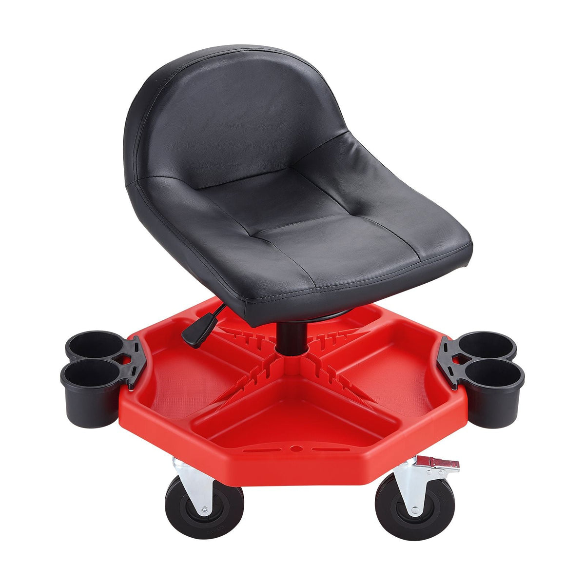 Rolling Garage Stool, Adjustable Height, 17 x 15 in Comfort Cushion,Round Shop Stool with Parts Tray,All-Terrain 5" Casters with Two Brakes Mechanic Roller Seat