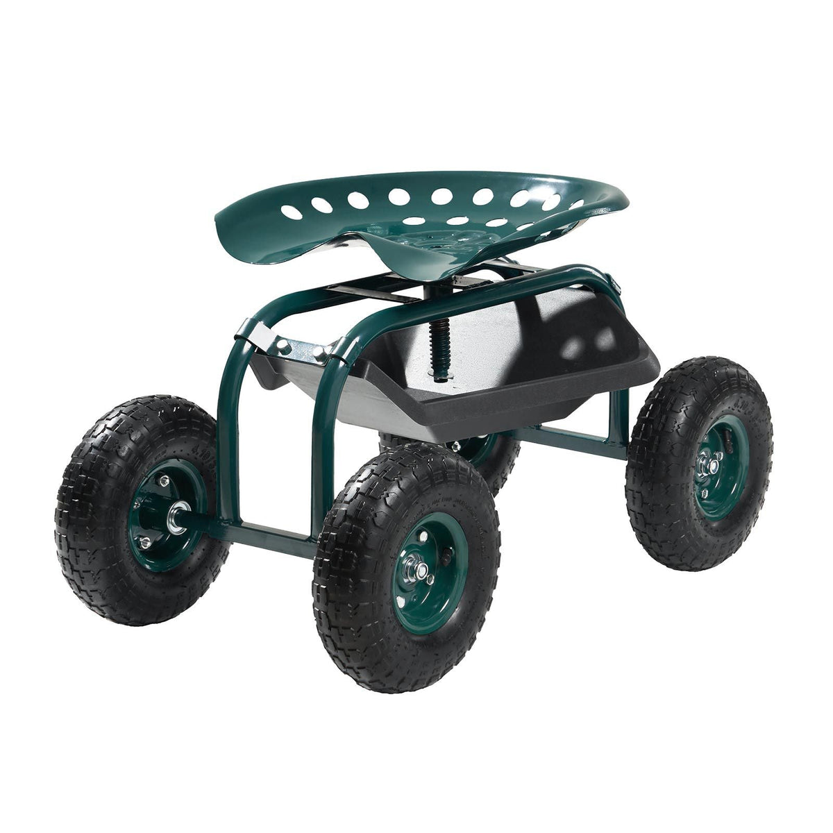 Rolling Garden Cart with Swivel Seat, Heavy Duty Garden Seat with Storage Basket & Tool Tray, 300 lbs Weight Capacity, Outdoor Utility Gardening Stool Scooter for Lawn Yard Planting Weeding