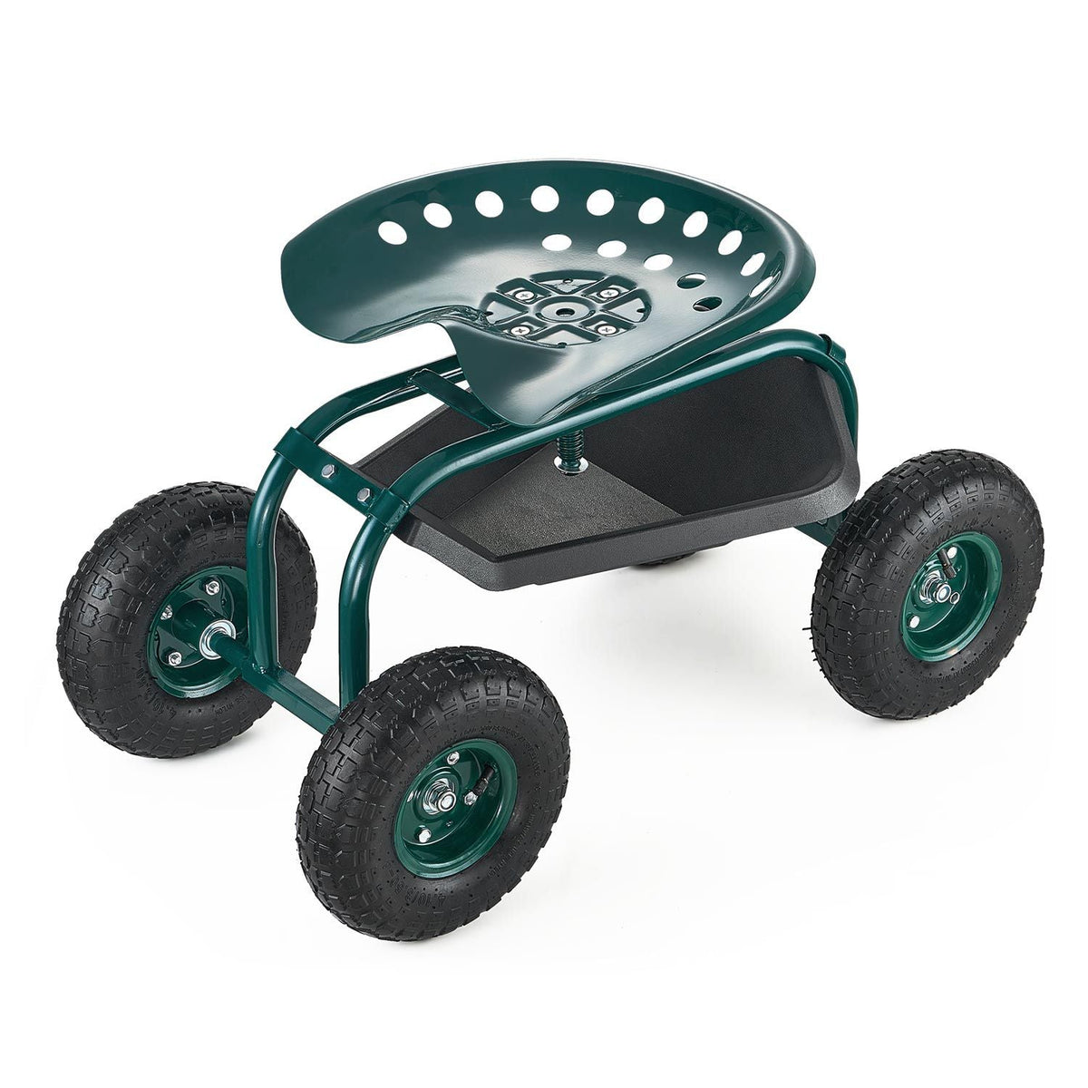 Rolling Garden Cart with Swivel Seat, Heavy Duty Garden Seat with Storage Basket & Tool Tray, 300 lbs Weight Capacity, Outdoor Utility Gardening Stool Scooter for Lawn Yard Planting Weeding