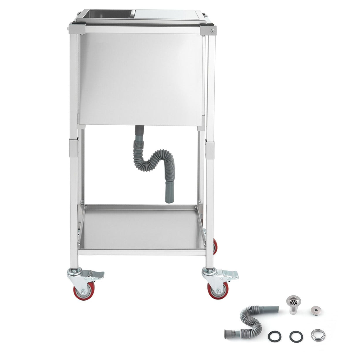 Rolling Ice Chest Cooler Cart, 20"L x 14"W x 38"H Stainless Steel Cooling Bin on Wheels, 29.6 Quart Outdoor Stand Up Cooler Trolley with Shelf, for Patio Backyard Party Bar Cold Drinks