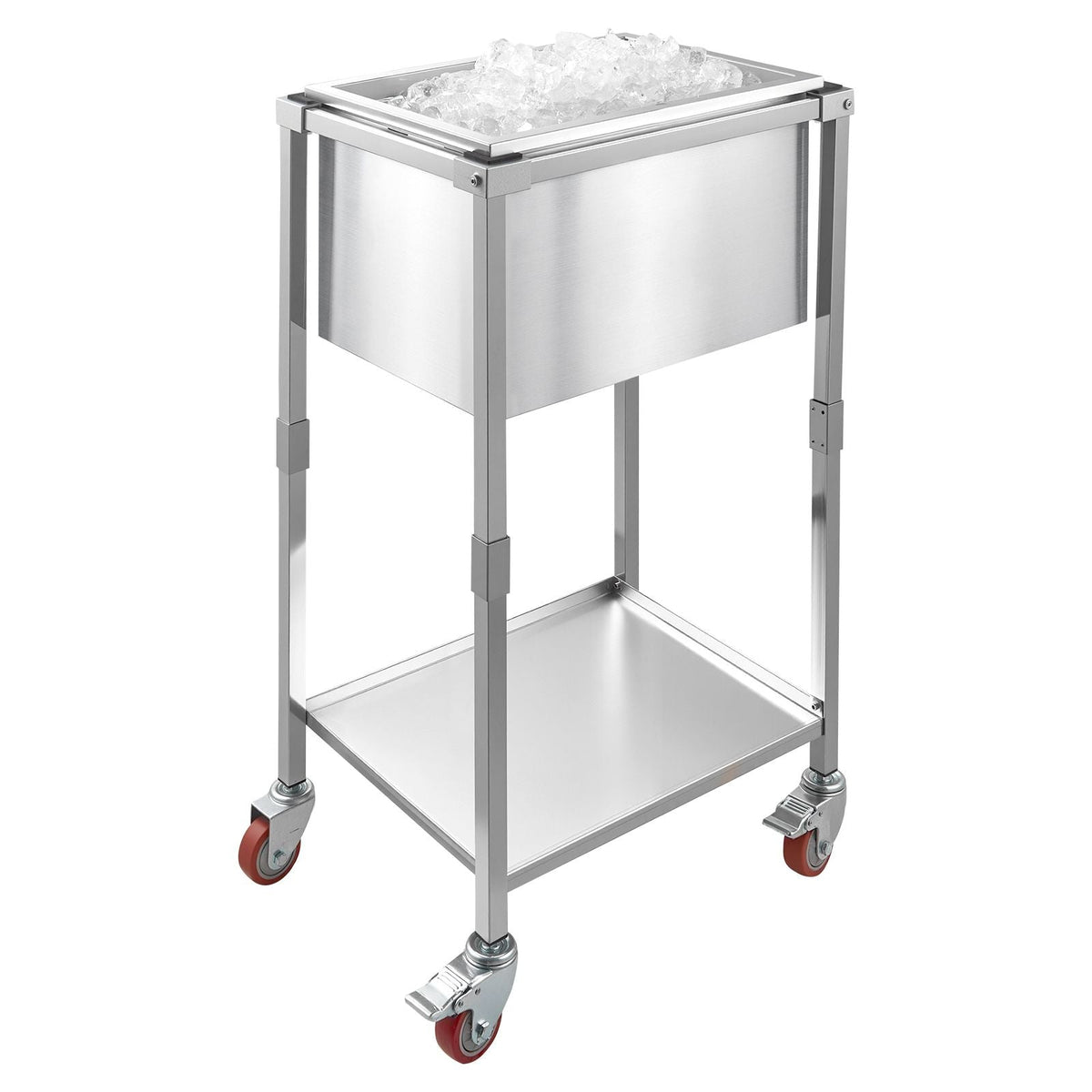 Rolling Ice Chest Cooler Cart, 22"L x 16"W x 38"H Stainless Steel Cooling Bin on Wheels, 32.8 Quart Outdoor Stand Up Cooler Trolley with Shelf, for Patio Backyard Party Bar Cold Drinks