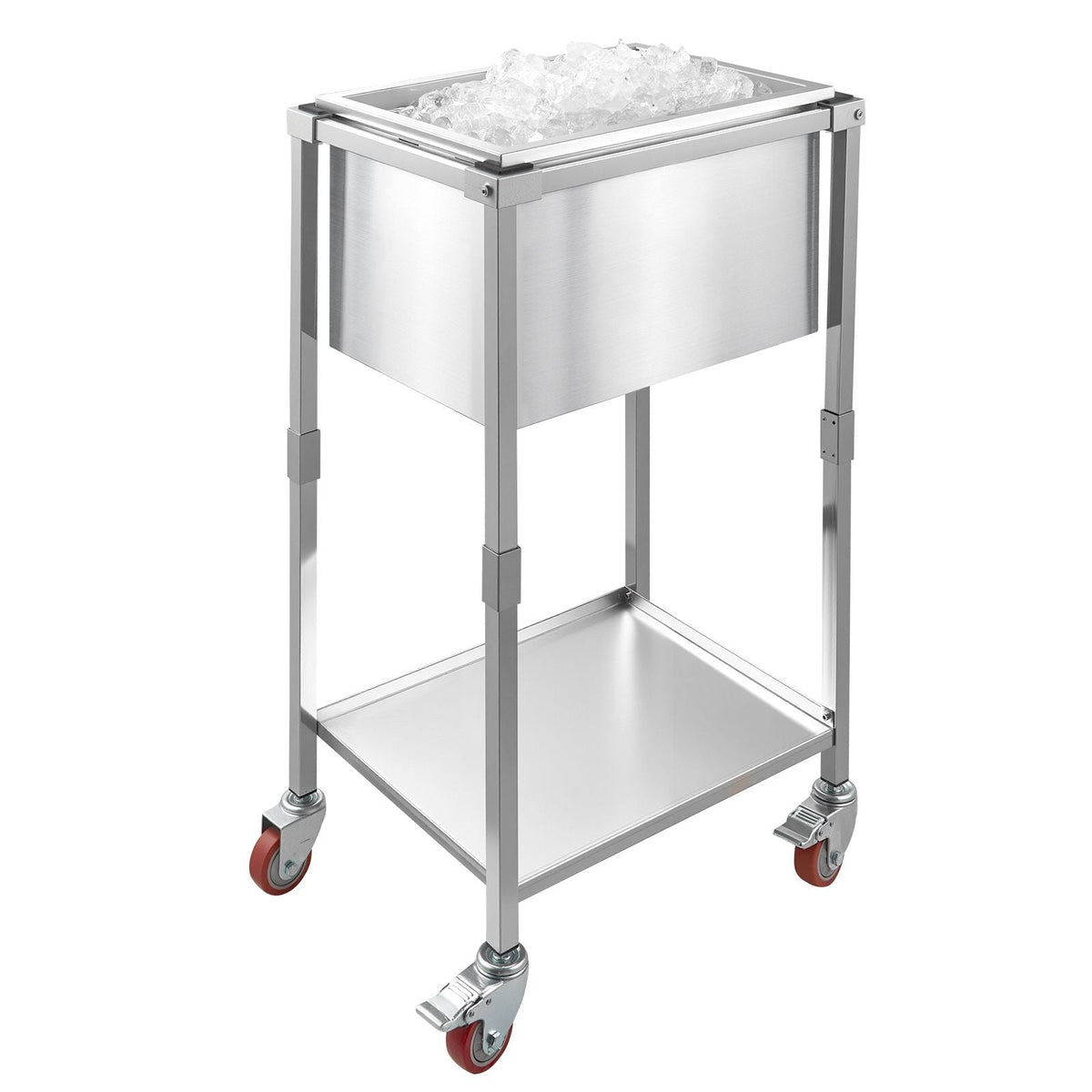 Rolling Ice Chest Cooler Cart, 22"L x 16"W x 38"H Stainless Steel Cooling Bin on Wheels, 32.8 Quart Outdoor Stand Up Cooler Trolley with Shelf, for Patio Backyard Party Bar Cold Drinks