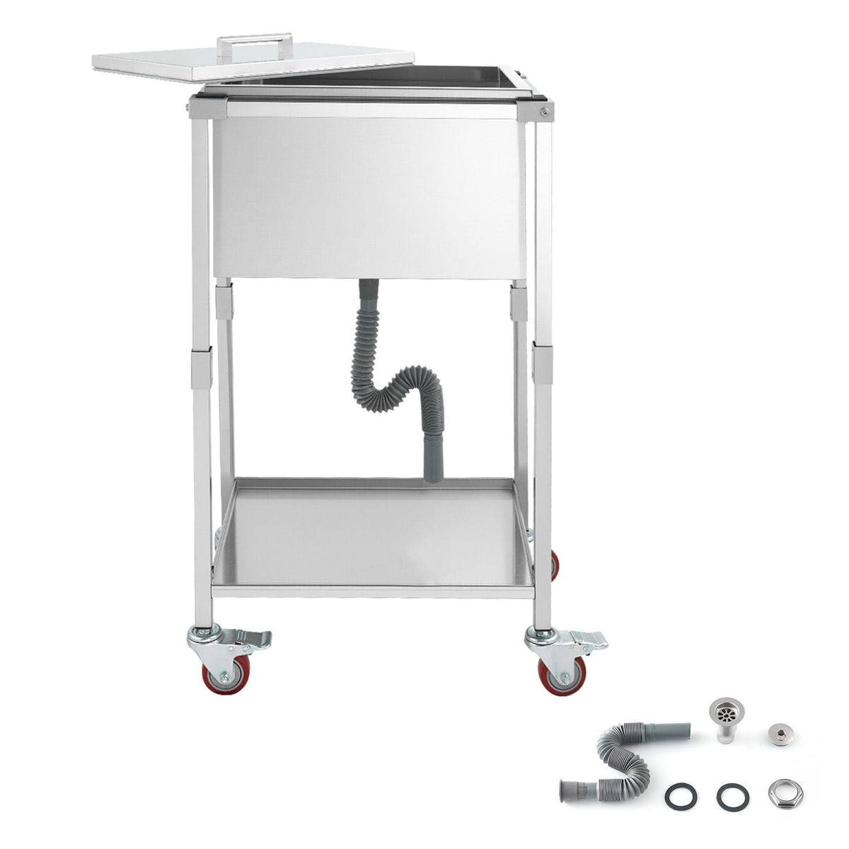 Rolling Ice Chest Cooler Cart, 22"L x 16"W x 38"H Stainless Steel Cooling Bin on Wheels, 32.8 Quart Outdoor Stand Up Cooler Trolley with Shelf, for Patio Backyard Party Bar Cold Drinks