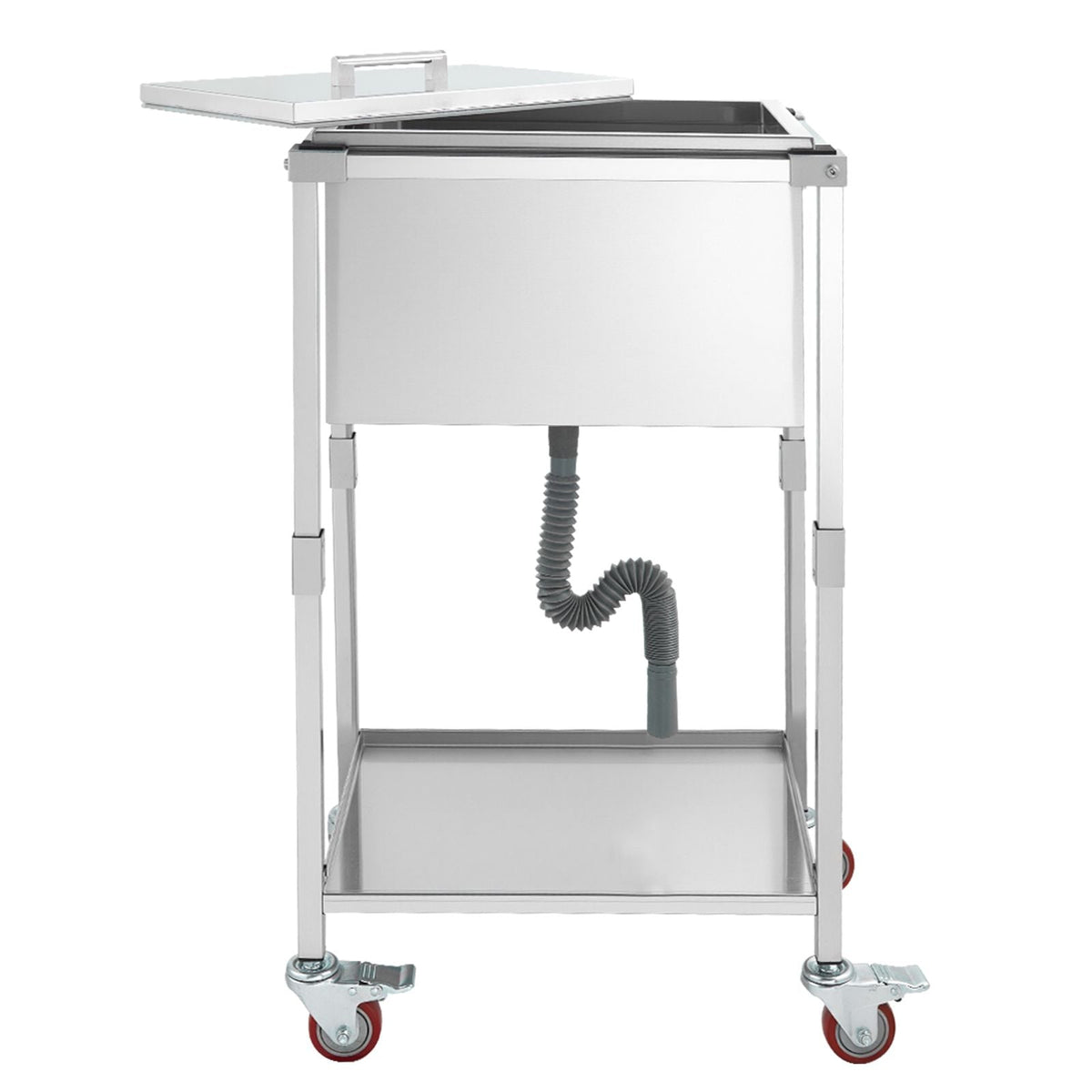 Rolling Ice Chest Cooler Cart, 22"L x 16"W x 38"H Stainless Steel Cooling Bin on Wheels, 32.8 Quart Outdoor Stand Up Cooler Trolley with Shelf, for Patio Backyard Party Bar Cold Drinks