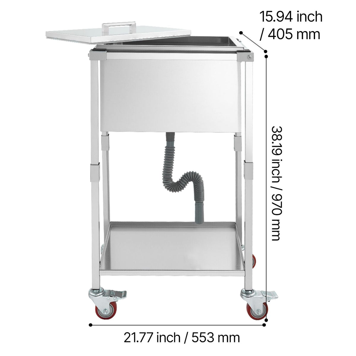 Rolling Ice Chest Cooler Cart, 22"L x 16"W x 38"H Stainless Steel Cooling Bin on Wheels, 32.8 Quart Outdoor Stand Up Cooler Trolley with Shelf, for Patio Backyard Party Bar Cold Drinks