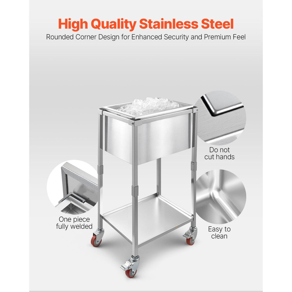Rolling Ice Chest Cooler Cart, 22"L x 16"W x 38"H Stainless Steel Cooling Bin on Wheels, 32.8 Quart Outdoor Stand Up Cooler Trolley with Shelf, for Patio Backyard Party Bar Cold Drinks