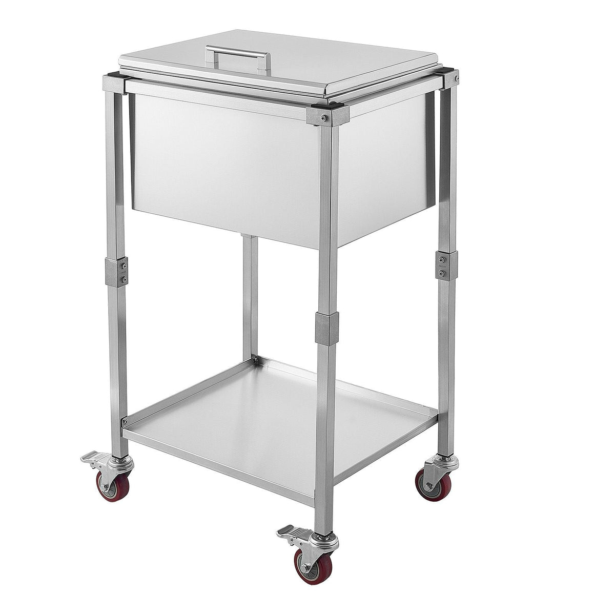 Rolling Ice Chest Cooler Cart Stainless Steel Cooling Bin 57.7 Quart, Outdoor Stand Up Cooler Trolley with Wheels, Flip Lid, and Shelf, for Patio Backyard Party Bar Cold Drinks, 22x17.9x39.5 in