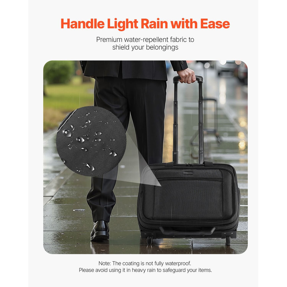 Rolling Laptop Bag, Fits Up to 15.6 Inch Laptop, Wheeled Briefcase, Roller Computer Tote Bag with Wheels & Telescoping Handle, Laptop Case for Work Travel Business Office, Women & Men (Black)