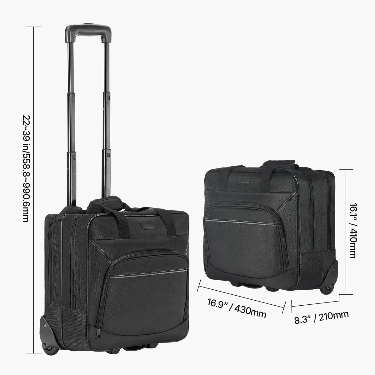 Rolling Laptop Bag, Fits Up to 15.6 Inch Laptop, Wheeled Briefcase, Roller Computer Tote Bag with Wheels & Telescoping Handle, Laptop Case for Work Travel Business Office, Women & Men (Black)