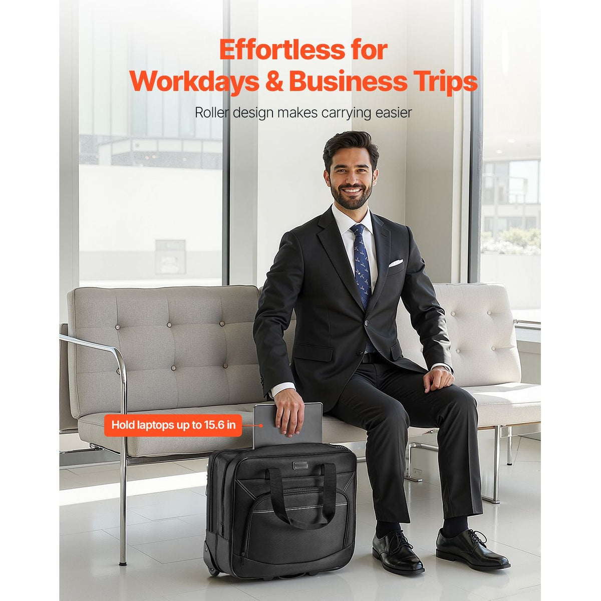 Rolling Laptop Bag, Fits Up to 15.6 Inch Laptop, Wheeled Briefcase, Roller Computer Tote Bag with Wheels & Telescoping Handle, Laptop Case for Work Travel Business Office, Women & Men (Black)