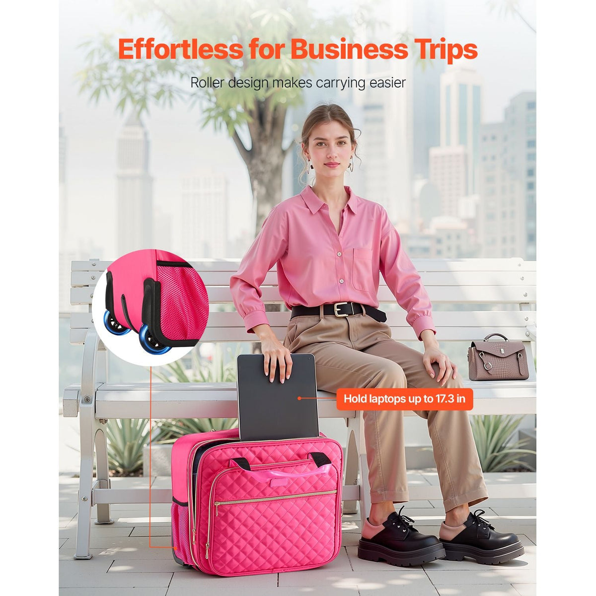 Rolling Laptop Bag, Fits Up to 17.3 Inch Laptop, Wheeled Briefcase, Roller Computer Tote Bag with 2 Fixed Wheels & Telescoping Handle, Laptop Case for Work Travel Business Office, Red
