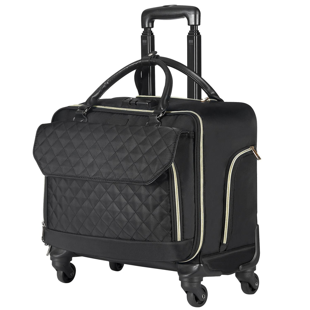 Rolling Laptop Bag, Fits Up to 17.3 Inch Laptop, Wheeled Briefcase, Roller Computer Tote Bag with 4 Spinner Wheels & TSA Lock, Laptop Case for Work Travel Business, Women & Men (Black Gold)