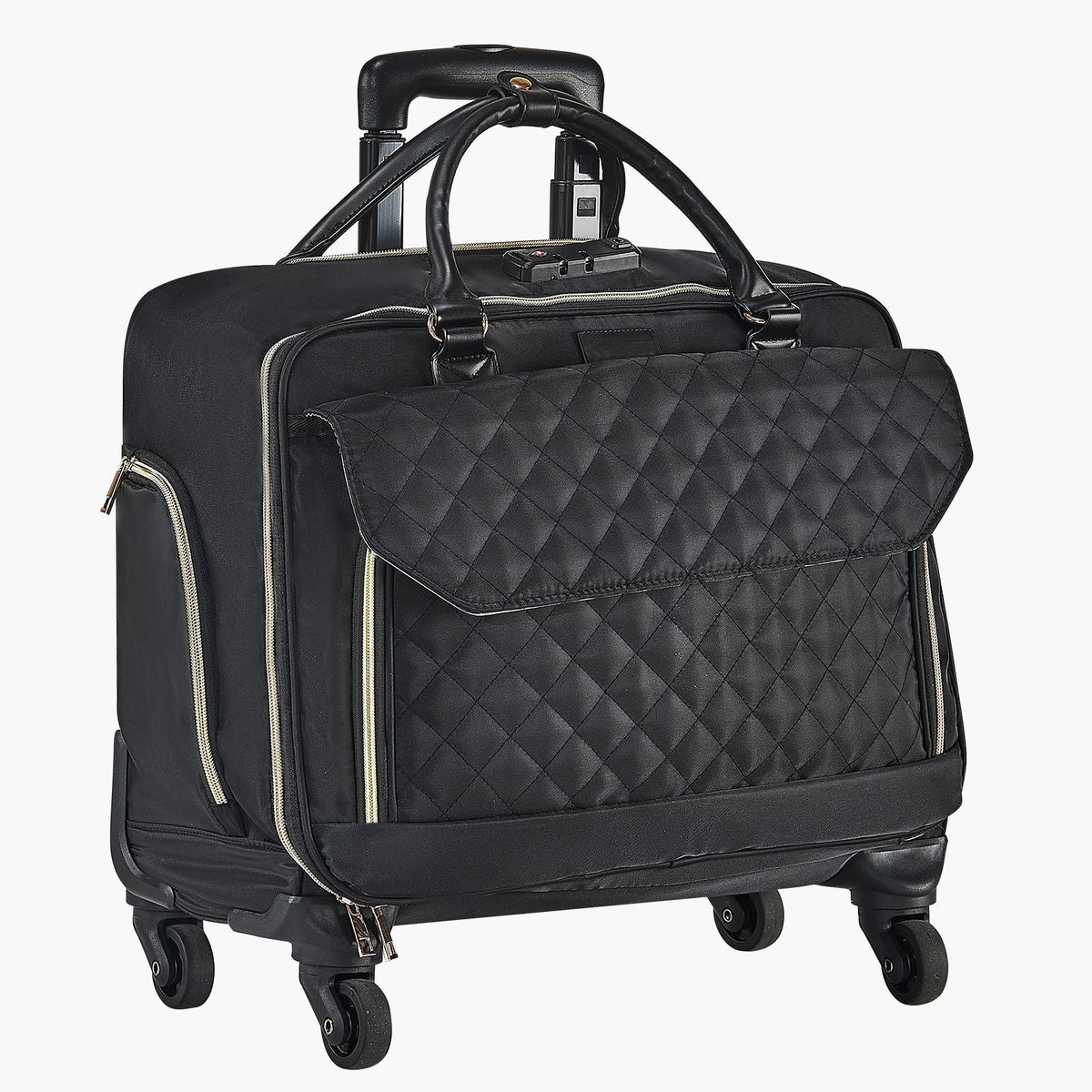 Rolling Laptop Bag, Fits Up to 17.3 Inch Laptop, Wheeled Briefcase, Roller Computer Tote Bag with 4 Spinner Wheels & TSA Lock, Laptop Case for Work Travel Business, Women & Men (Black Gold)
