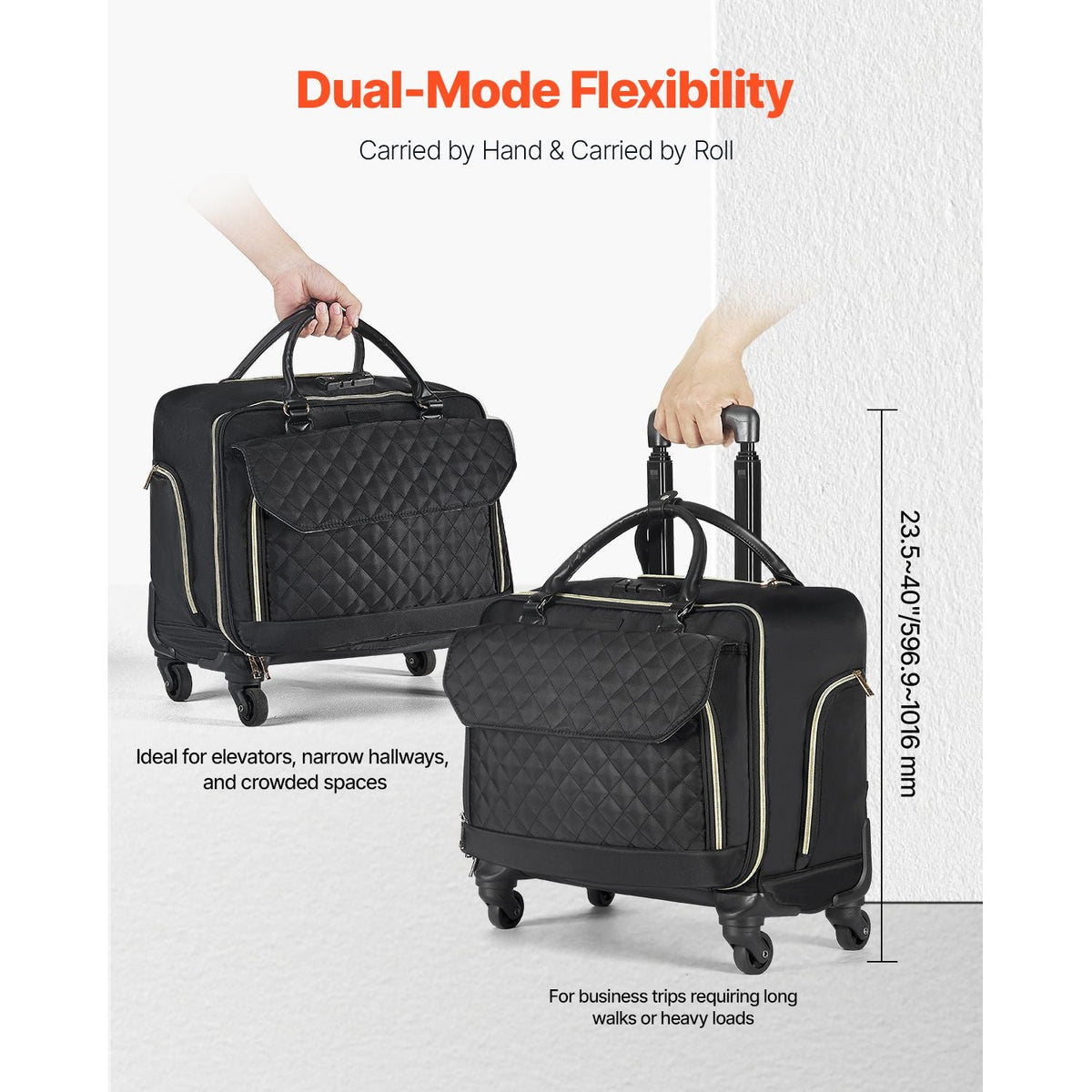 Rolling Laptop Bag, Fits Up to 17.3 Inch Laptop, Wheeled Briefcase, Roller Computer Tote Bag with 4 Spinner Wheels & TSA Lock, Laptop Case for Work Travel Business, Women & Men (Black Gold)