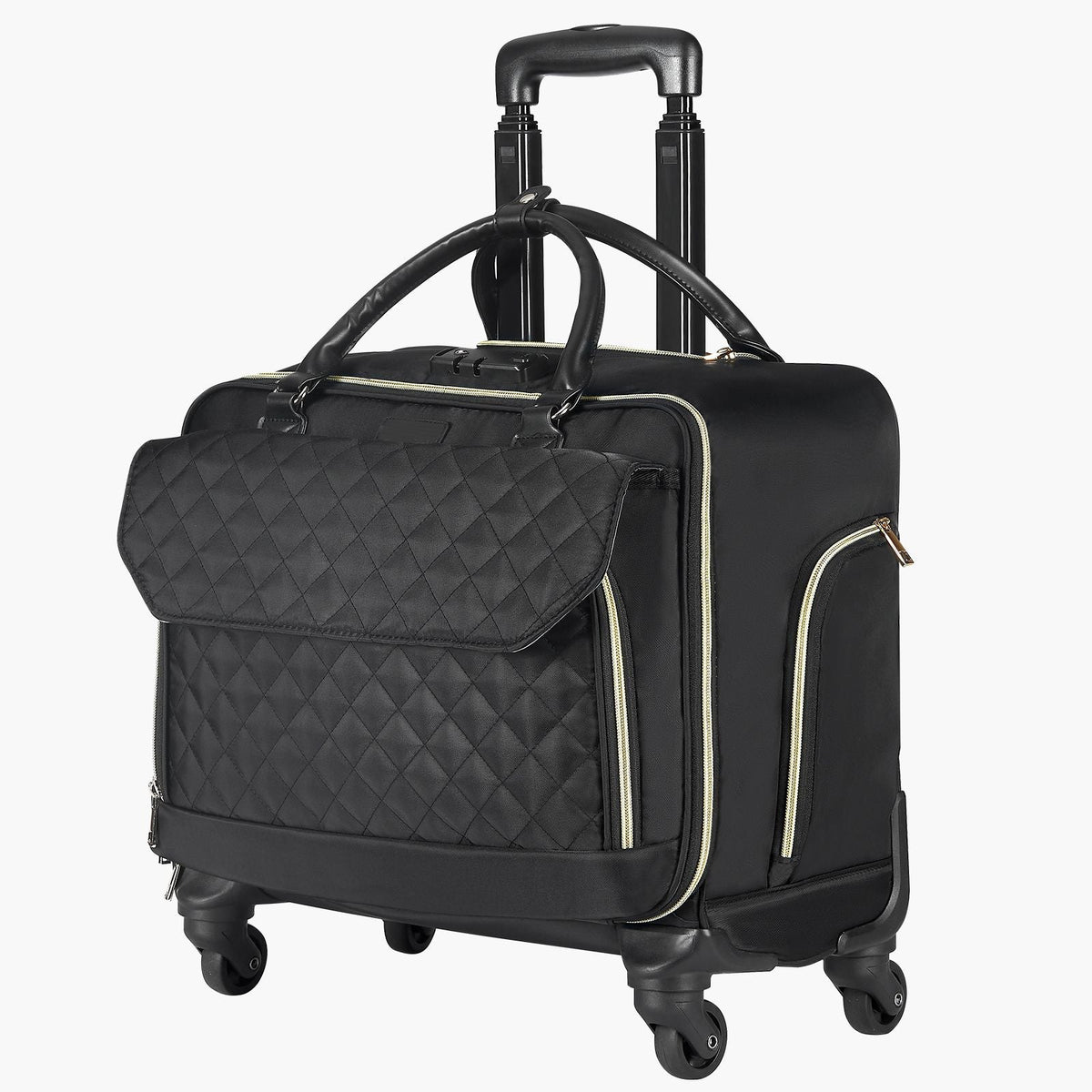 Rolling Laptop Bag, Fits Up to 17.3 Inch Laptop, Wheeled Briefcase, Roller Computer Tote Bag with 4 Spinner Wheels & TSA Lock, Laptop Case for Work Travel Business, Women & Men (Black Gold)