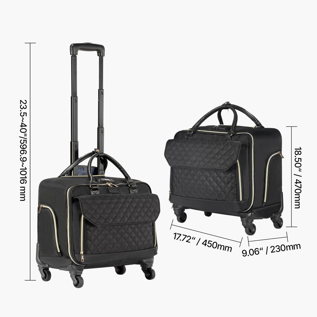 Rolling Laptop Bag, Fits Up to 17.3 Inch Laptop, Wheeled Briefcase, Roller Computer Tote Bag with 4 Spinner Wheels & TSA Lock, Laptop Case for Work Travel Business, Women & Men (Black Gold)