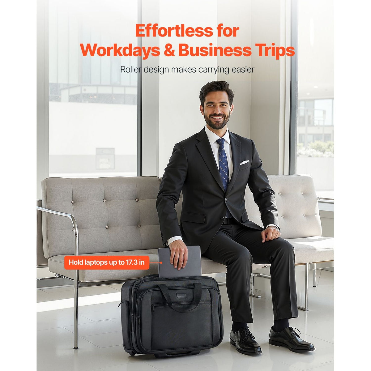 Rolling Laptop Bag, Fits Up to 17.3 Inch Laptop, Wheeled Briefcase, Roller Computer Tote Bag with Wheels & Telescoping Handle, Laptop Case for Work Travel Business Office, Women & Men (Black)