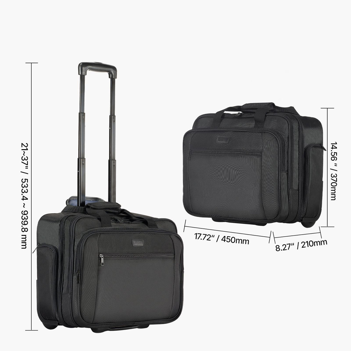 Rolling Laptop Bag, Fits Up to 17.3 Inch Laptop, Wheeled Briefcase, Roller Computer Tote Bag with Wheels & Telescoping Handle, Laptop Case for Work Travel Business Office, Women & Men (Black)
