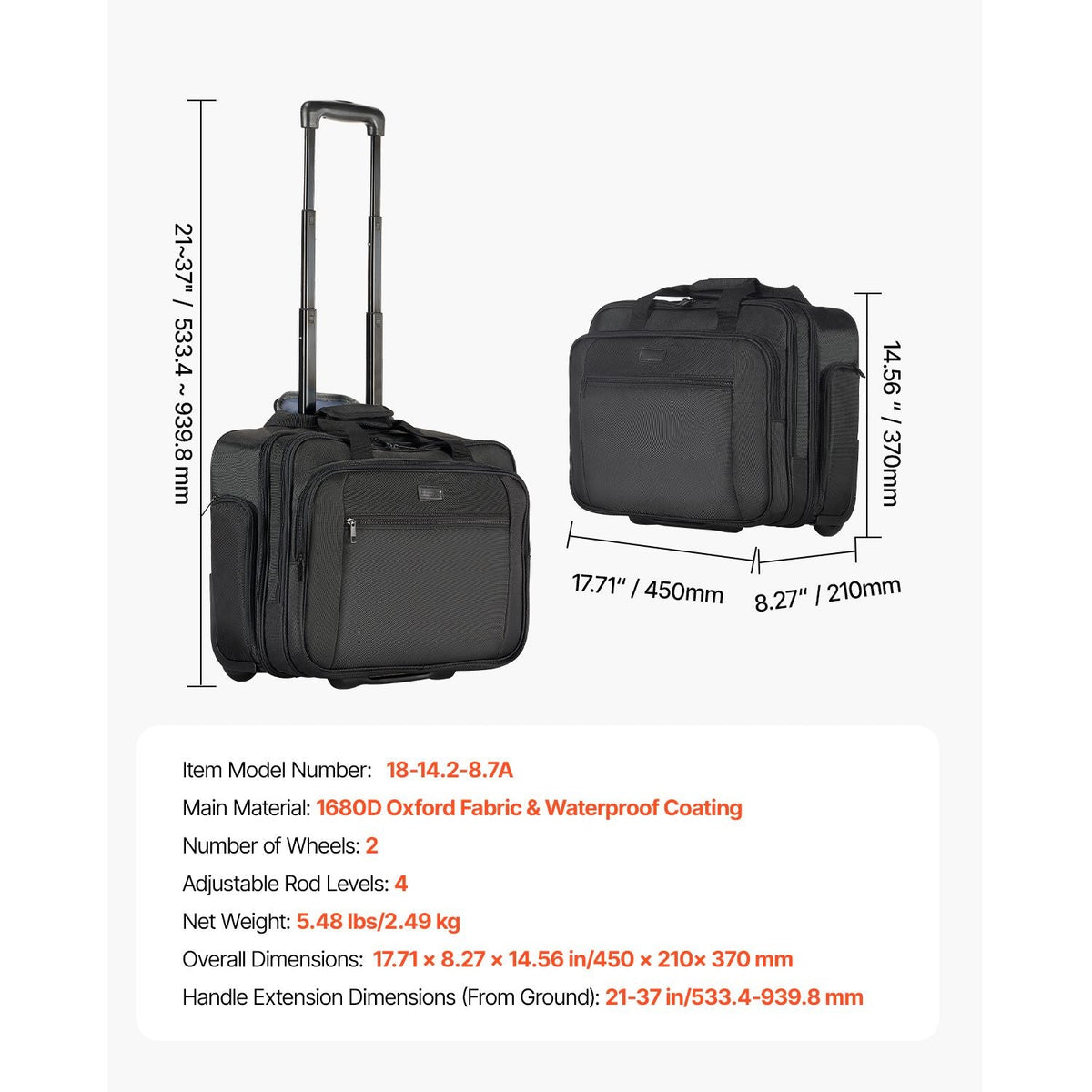 Rolling Laptop Bag, Fits Up to 17.3 Inch Laptop, Wheeled Briefcase, Roller Computer Tote Bag with Wheels & Telescoping Handle, Laptop Case for Work Travel Business Office, Women & Men (Black)
