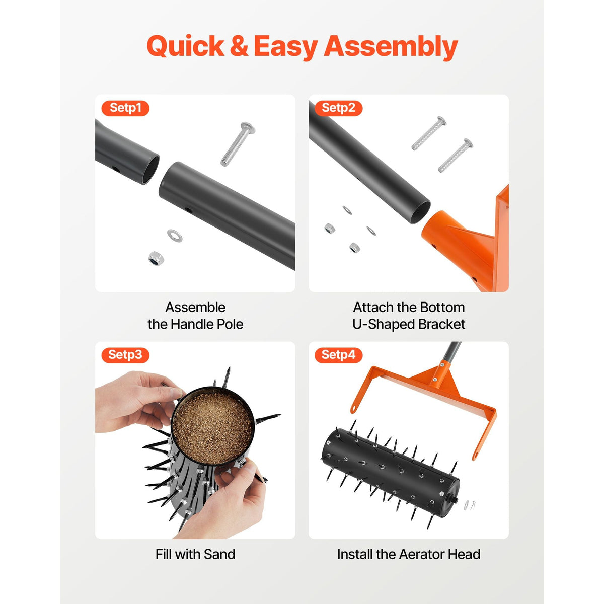 Rolling Lawn Aerator, 15 in Manual Push Aerator Roller with 42 Spikes & 60 in Long Handle, Fillable Drum for Added Weight, Heavy-Duty Lawn Soil Penetrator for Garden Yard Compacted Soils