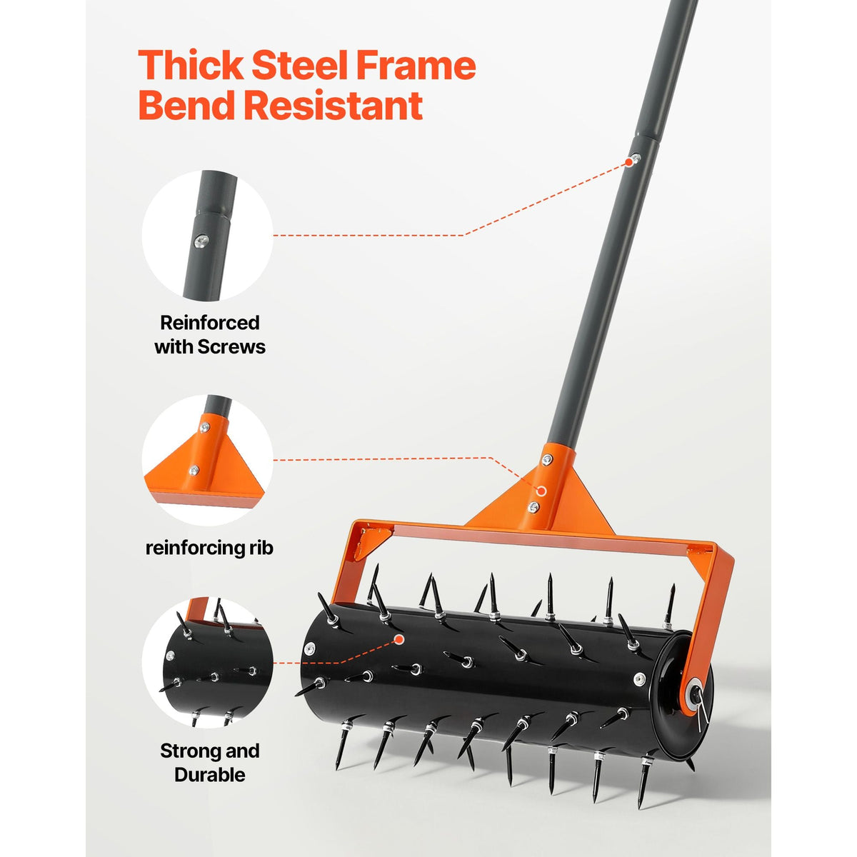 Rolling Lawn Aerator, 15 in Manual Push Aerator Roller with 42 Spikes & 60 in Long Handle, Fillable Drum for Added Weight, Heavy-Duty Lawn Soil Penetrator for Garden Yard Compacted Soils