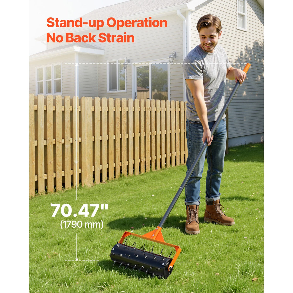 Rolling Lawn Aerator, 15 in Manual Push Aerator Roller with 42 Spikes & 60 in Long Handle, Fillable Drum for Added Weight, Heavy-Duty Lawn Soil Penetrator for Garden Yard Compacted Soils