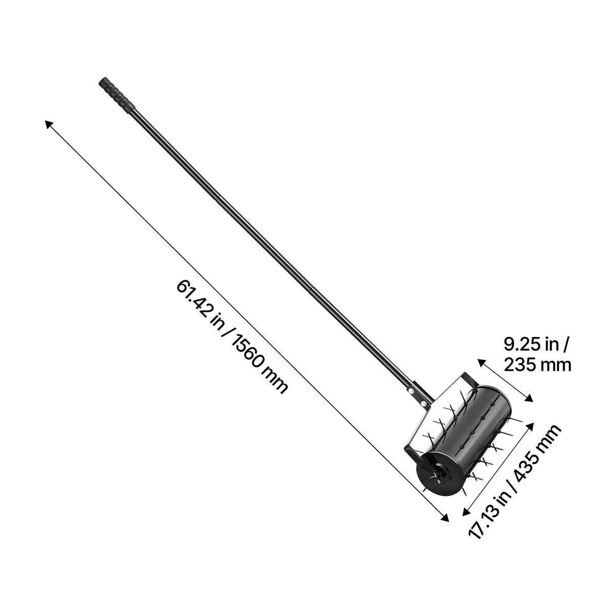 Rolling Lawn Aerator, 18-inch Heavy-Duty Manual Rolling Aerator Lawn with Detachable Handle and 27 Iron Spikes, Rolling Lawn Aeration Tool for Garden Patio Yard Compacted Soils and Lawns, Black