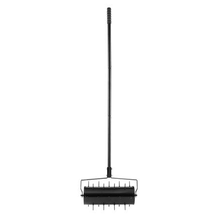 Rolling Lawn Aerator, 18-inch Heavy-Duty Manual Rolling Aerator Lawn with Detachable Handle and 27 Iron Spikes, Rolling Lawn Aeration Tool for Garden Patio Yard Compacted Soils and Lawns, Black