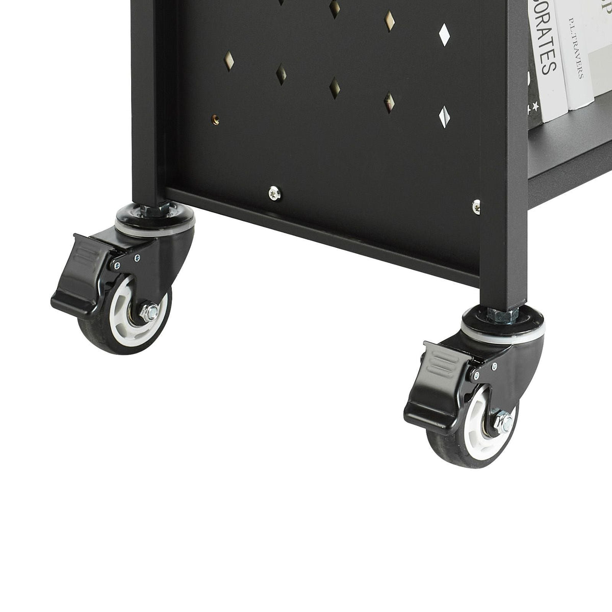 Rolling Library Book Cart, 330 lbs Capacity, 30.3 x 15 x 48.0-Inch Library Cart, Single Sided V-Shaped Shelves with 3-Inch Lockable Wheels, Book Truck for Home Shelves Office and School, Black