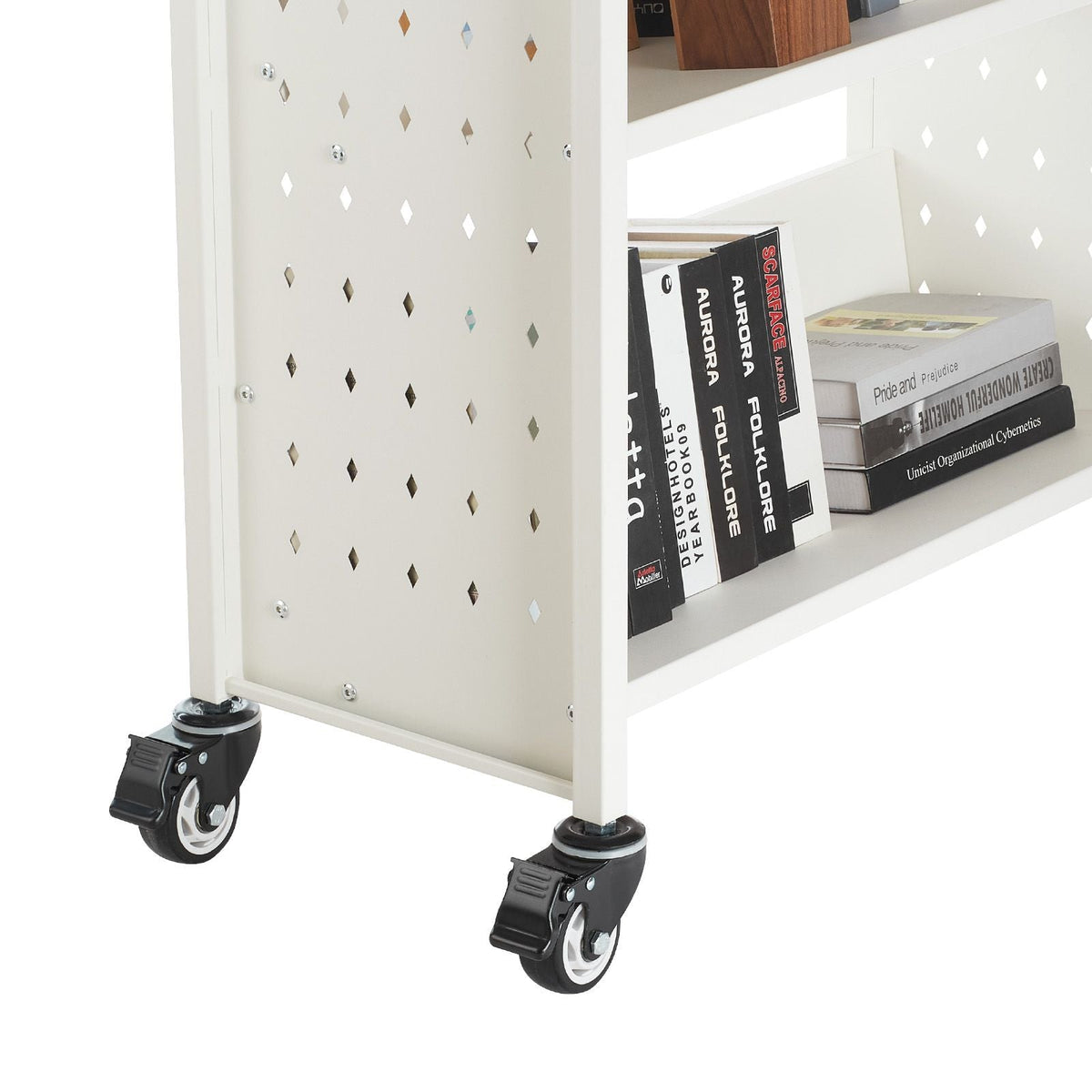 Rolling Library Book Cart, 330 lbs Capacity, 30.3 x 15 x 48.0-Inch Library Cart, Single Sided V-Shaped Shelves with 3-Inch Lockable Wheels, Book Truck for Home Shelves Office and School, White