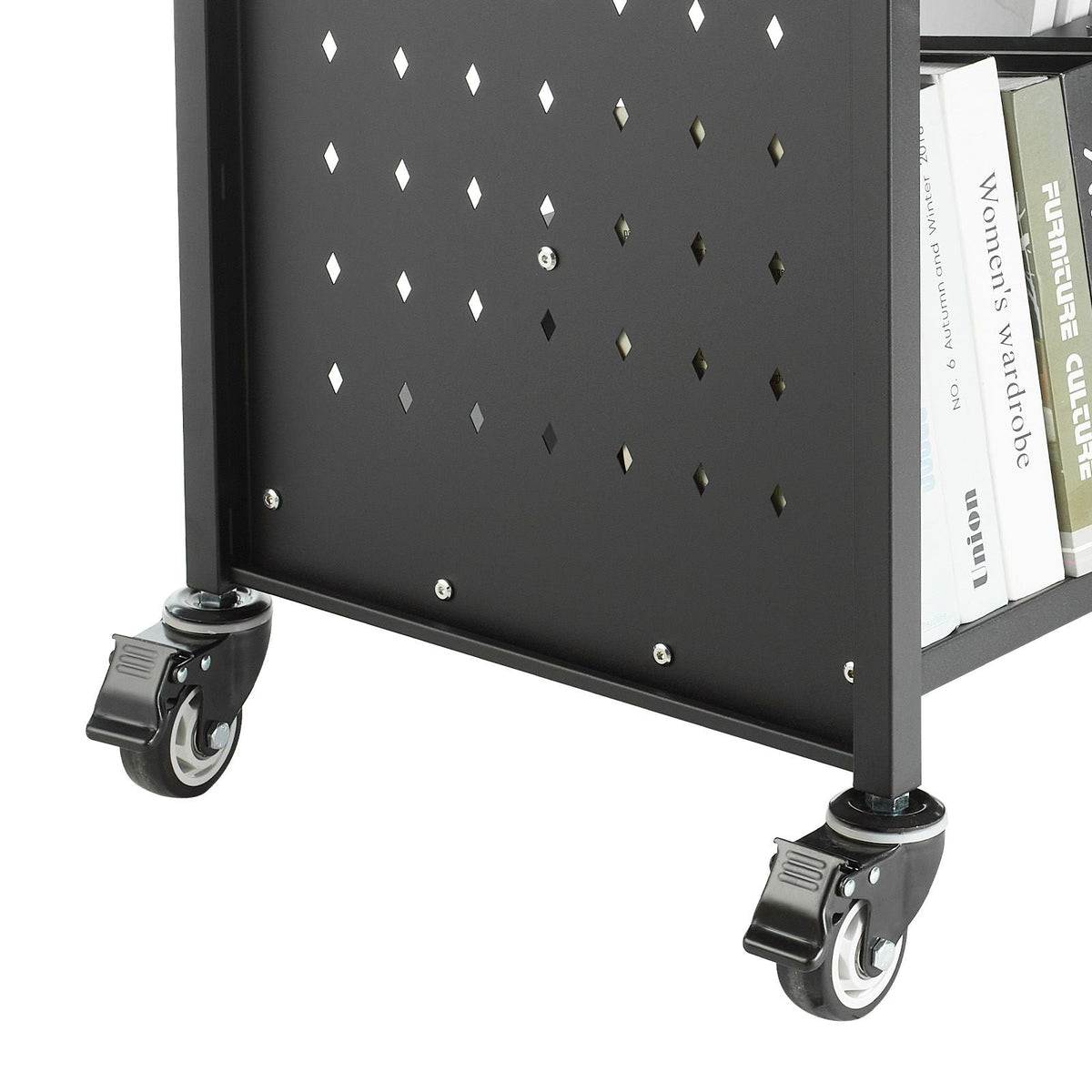 Rolling Library Book Cart, 330 lbs Capacity, 38.2 x 20.3 x 48.2-Inch Library Cart, Double Sided W-Shaped Shelves with 3-Inch Lockable Wheels, Book Truck for Home Shelves Office and School, Black