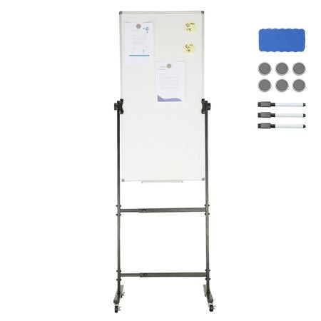 Rolling Magnetic Whiteboard, Double-sided Mobile Whiteboard 24x48 Inches, Adjustable Height Dry Erase Board with Wheels, 1 Magnetic Erase & 3 Dry Erase Markers & Movable Tray for Office School