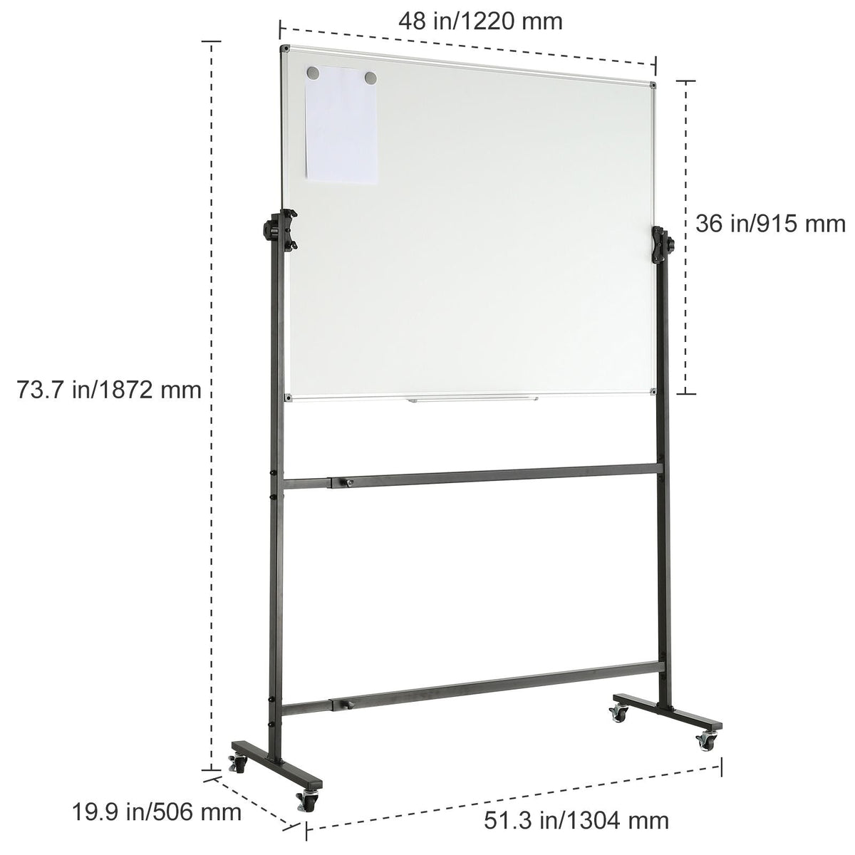 Rolling Magnetic Whiteboard, Double-sided Mobile Whiteboard 48x36 Inches, Adjustable Height Dry Erase Board with Wheels, 1 Magnetic Erase & 3 Dry Erase Markers & Movable Tray for Office School