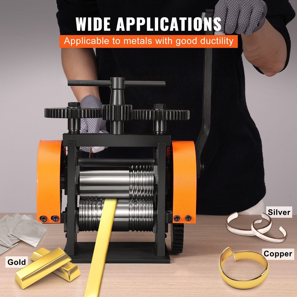 Rolling Mill, 1.77"/45 mm Jewelry Rolling Mill Machine, 1: 2.4 Gear Ratio, 3-in-1 Multi-function Rolling Mill, 0-6 mm Press Thickness for Metal Jewelry Making Sheet Square Wire Semicircle