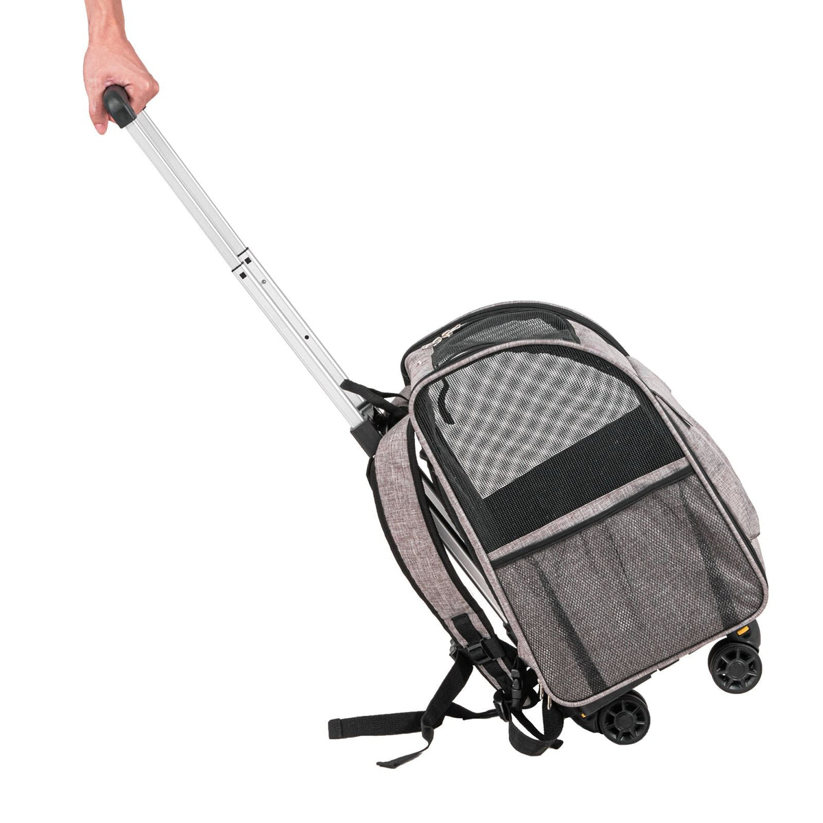 Rolling Pet Carrier Backpack with Removable Wheels for Under 18LBS, Large Soft Sided Wheeled Dog Carrier Cat Travel Carrier Airline Approved for Small Dogs and Medium Cats with Upgraded Wheels
