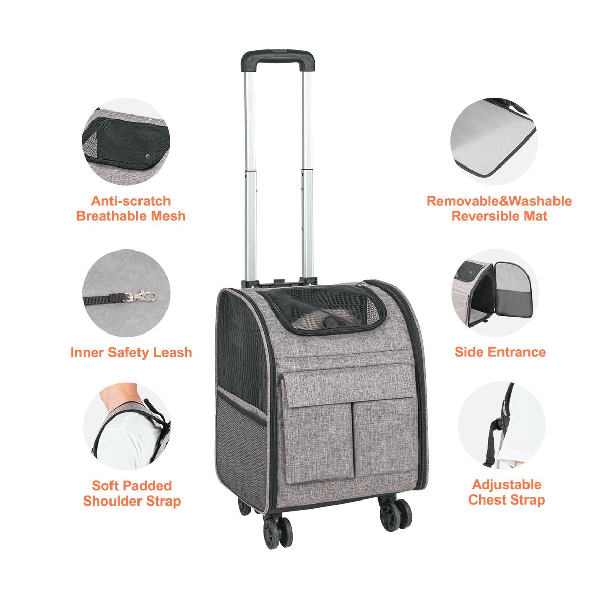 Rolling Pet Carrier Backpack with Removable Wheels for Under 18LBS, Large Soft Sided Wheeled Dog Carrier Cat Travel Carrier Airline Approved for Small Dogs and Medium Cats with Upgraded Wheels