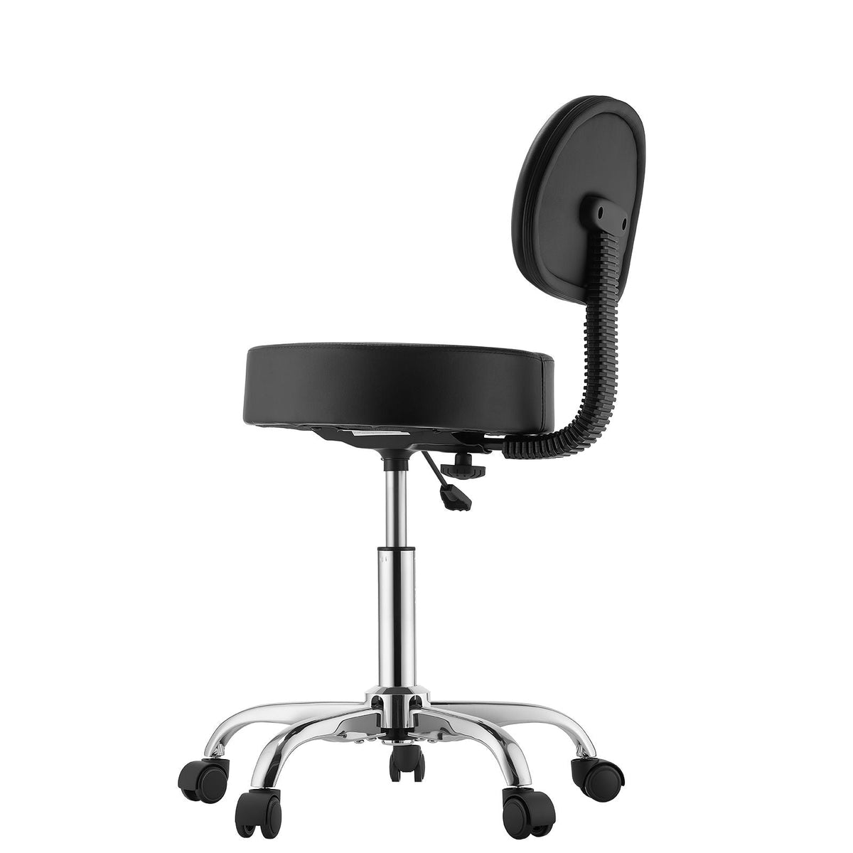 Rolling Stool with Back Support, 500 lbs Weight Capacity, Height Adjustable, Thick Cushion Ergonomic PU Leather Seat, 360° Swivel Round Rolling Stool Chair for Salon, Clinic, Medical, Black