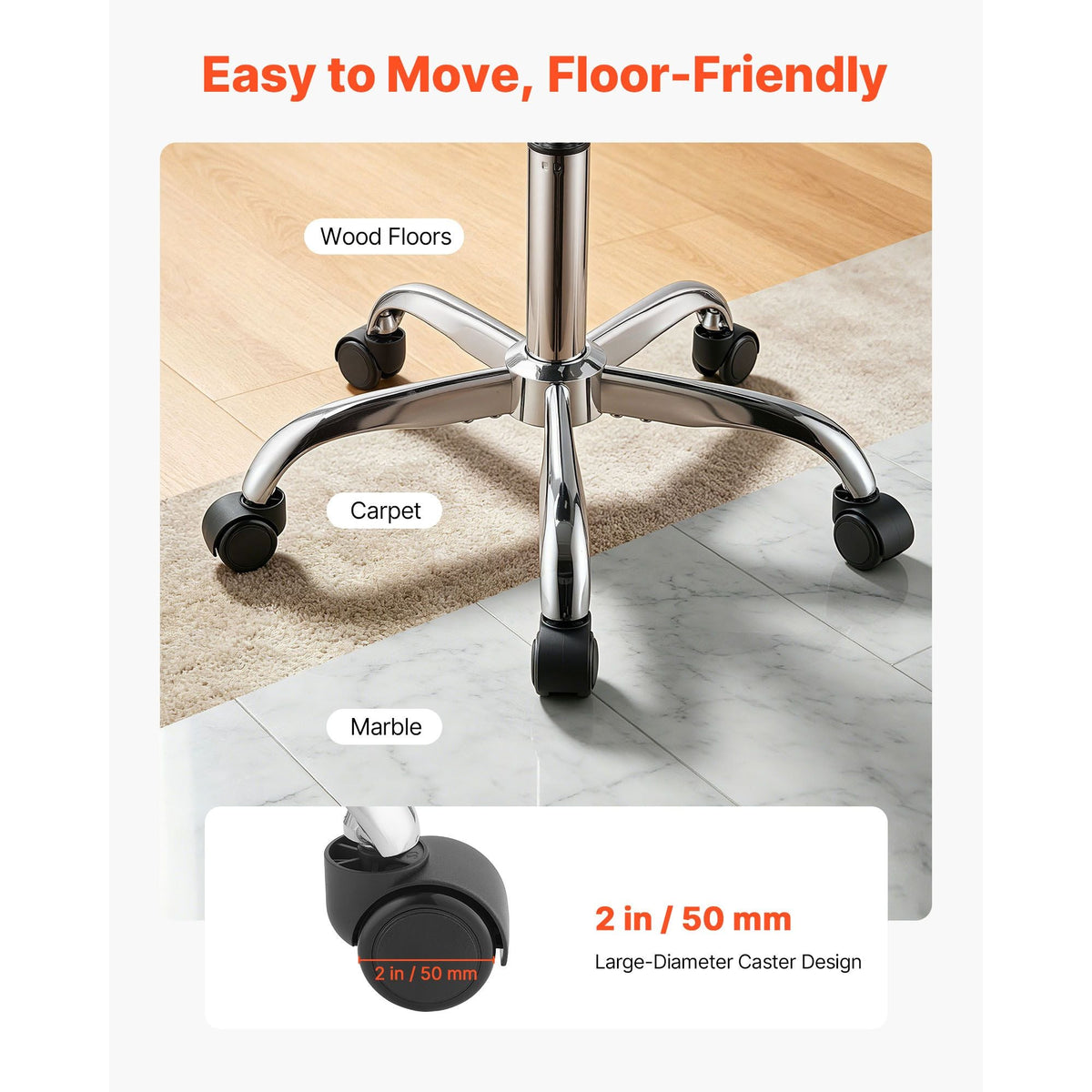 Rolling Stool with Back Support, 500 lbs Weight Capacity, Height Adjustable, Thick Cushion Ergonomic PU Leather Seat, 360° Swivel Round Rolling Stool Chair for Salon, Clinic, Medical, Black