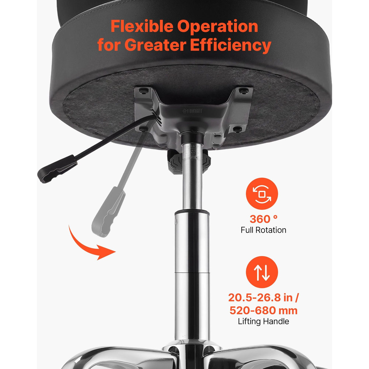 Rolling Stool with Back Support, 500 lbs Weight Capacity, Height Adjustable, Thick Cushion Ergonomic PU Leather Seat, 360° Swivel Round Rolling Stool Chair for Salon, Clinic, Medical, Black